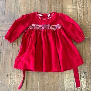 Carriage boutique red corduroy smocked floral embroidered dress